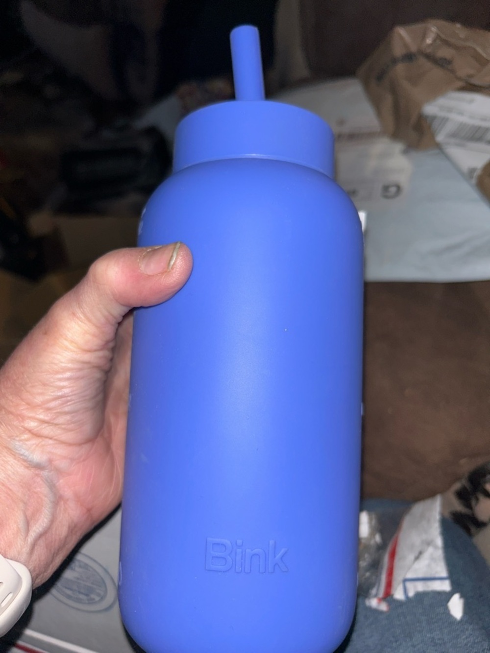 Bink Blue Silicone Straw Bottle - Portable Drinkware